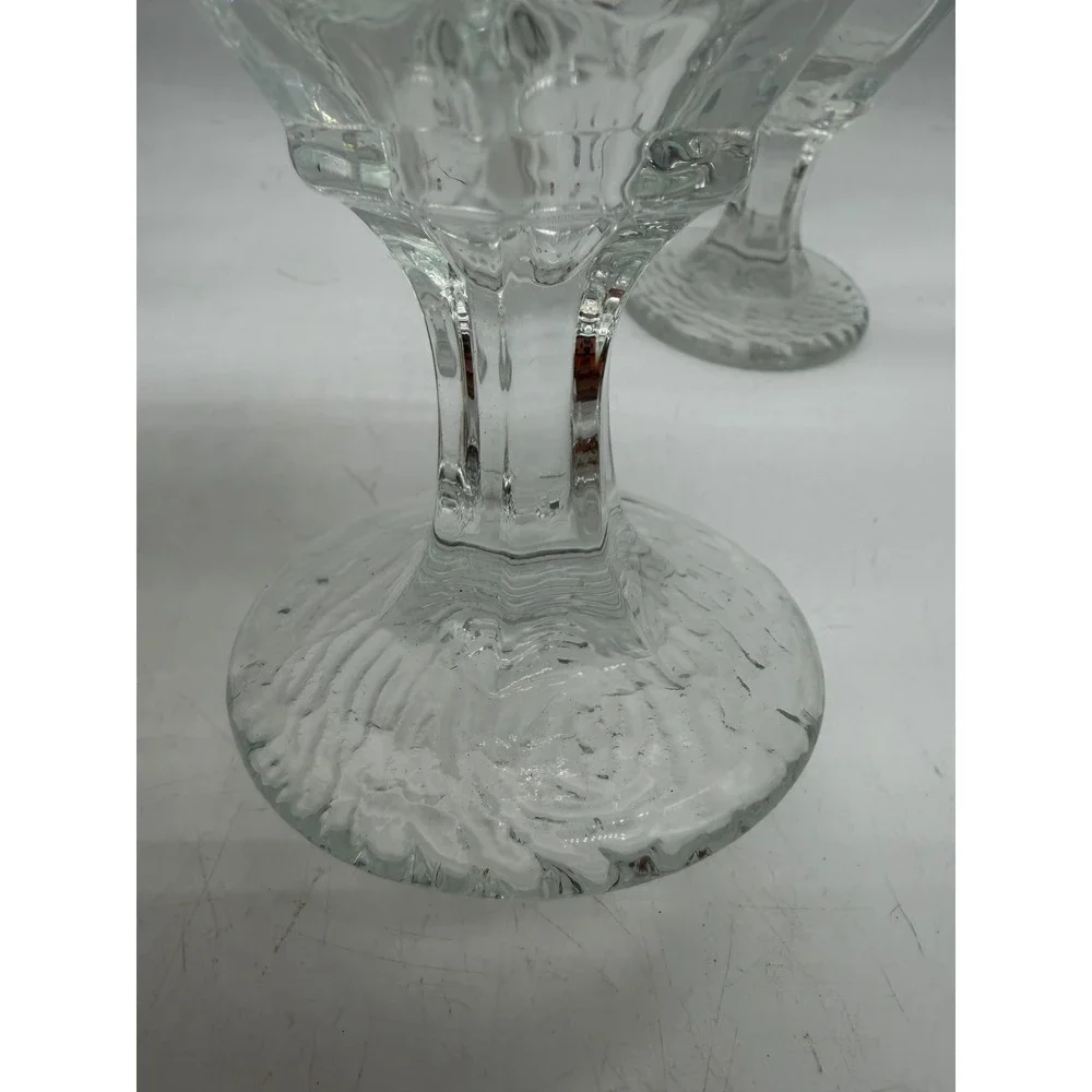 Vintage Clear Textured Glass Goblets Set of 3 Bark Base Paneled Water Wine 6.25